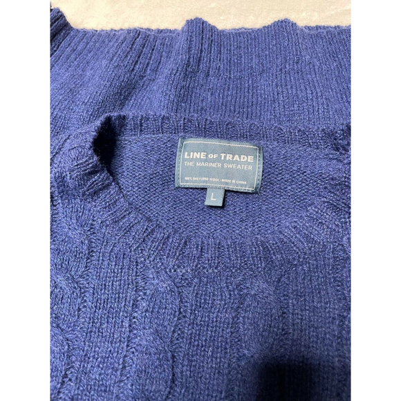 Line Of Trade Mens Large Blue Shetland Wool Cable Knit The Mariner Sweater - Picture 6 of 7